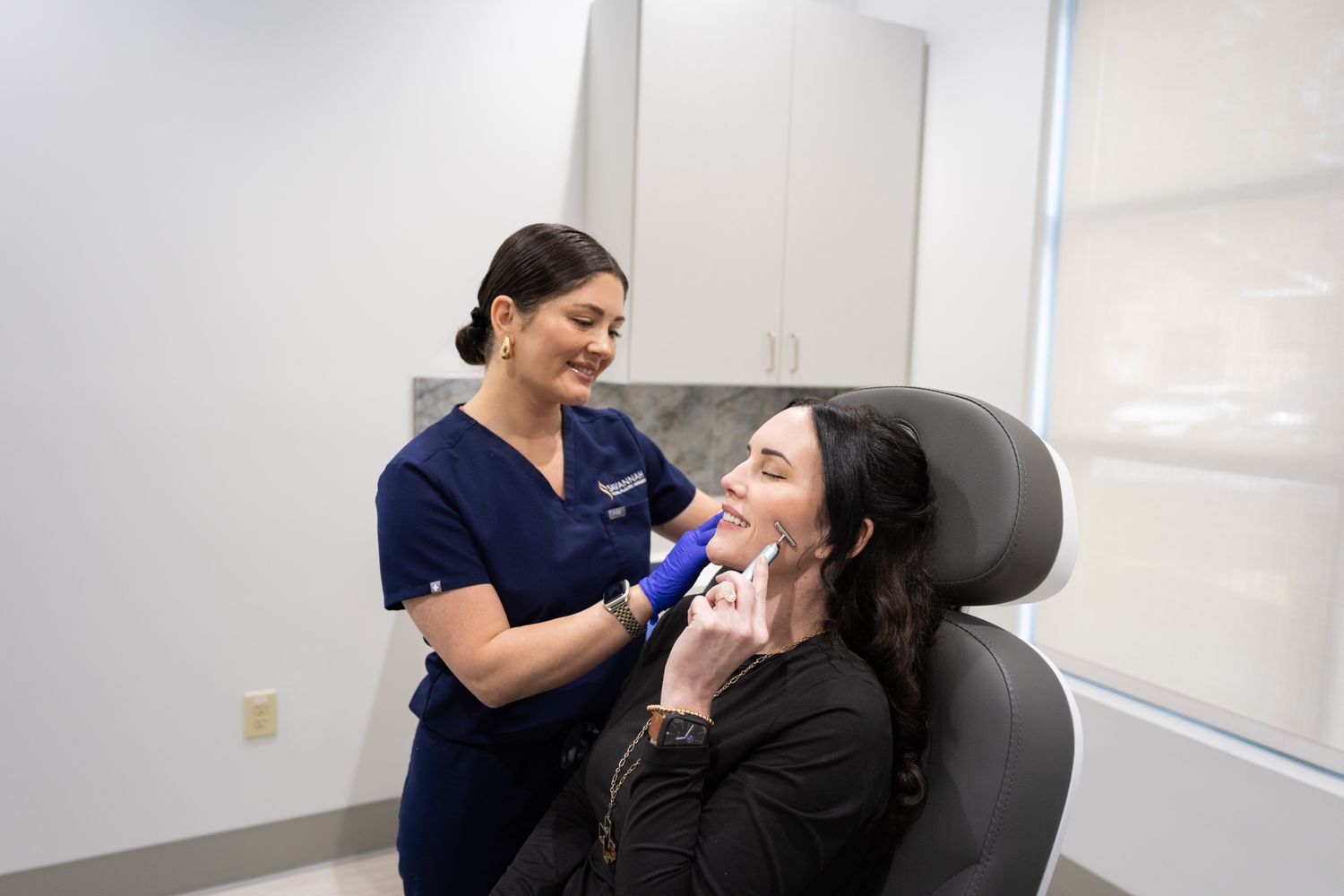 Patient enjoying skincare treatment in clinic.